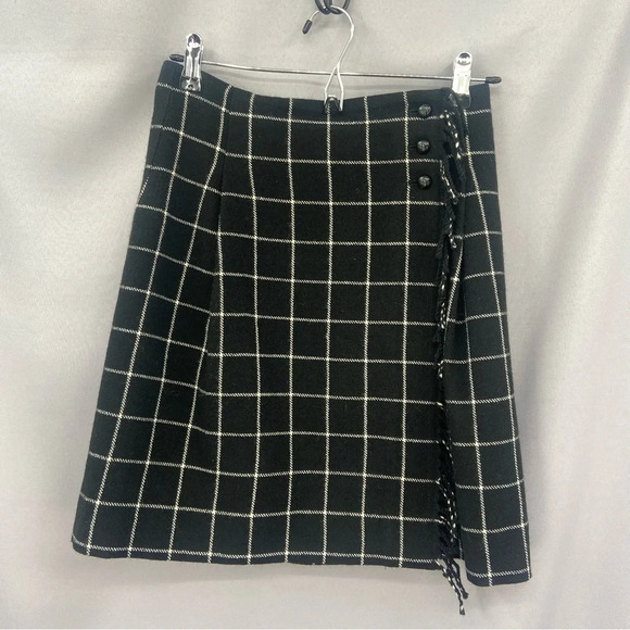 Uniqlo x Ines De La Fressange Wool Blend Fringe Windowpane Wrap Skirt 0 - Picture 1 of 8